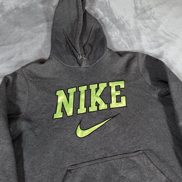 Nike Spellout Hoodie Mens Medium Embroidered Retro Style Gray/Green - Picture 1 of 9
